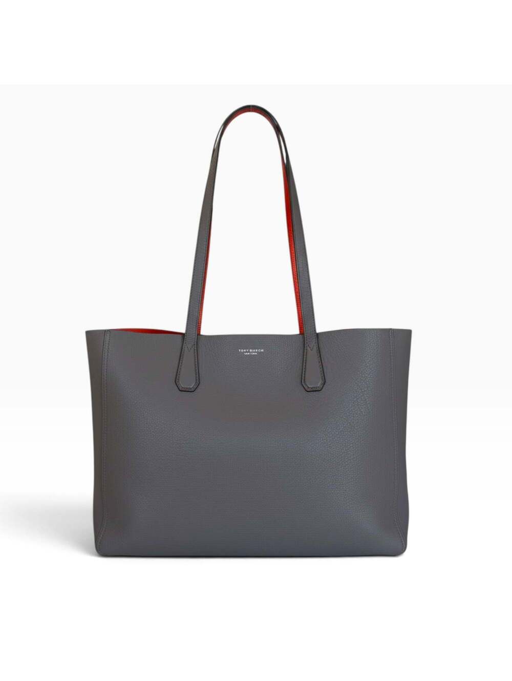 Tory Burch Perry Leather Tote Grey & Red with Pouch & Dust Bag